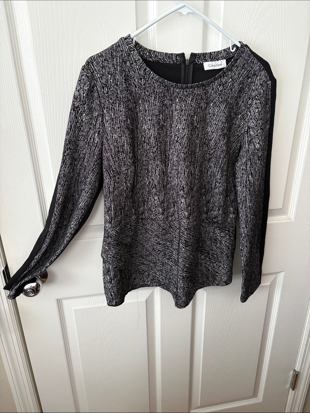 Calvin Klein Black and Gray Long-Sleeve Textured Top